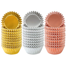Elcoho mini foil cupcake liners gold close-up showing festive shine for baking
