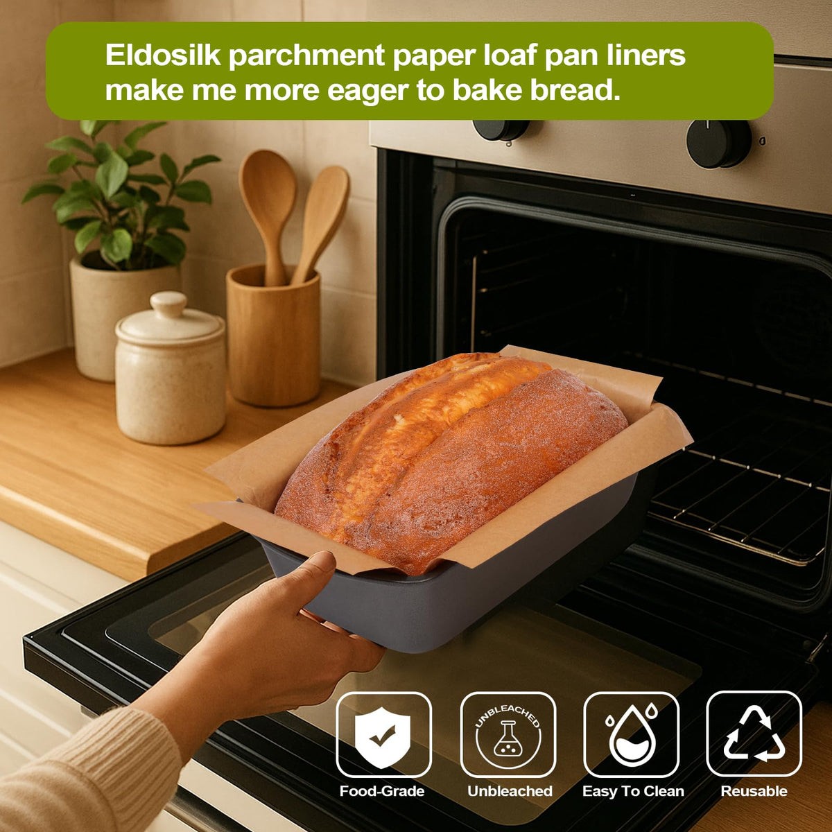 Eldosilk eco-friendly baking kit reduces waste with reusable silicone sling.