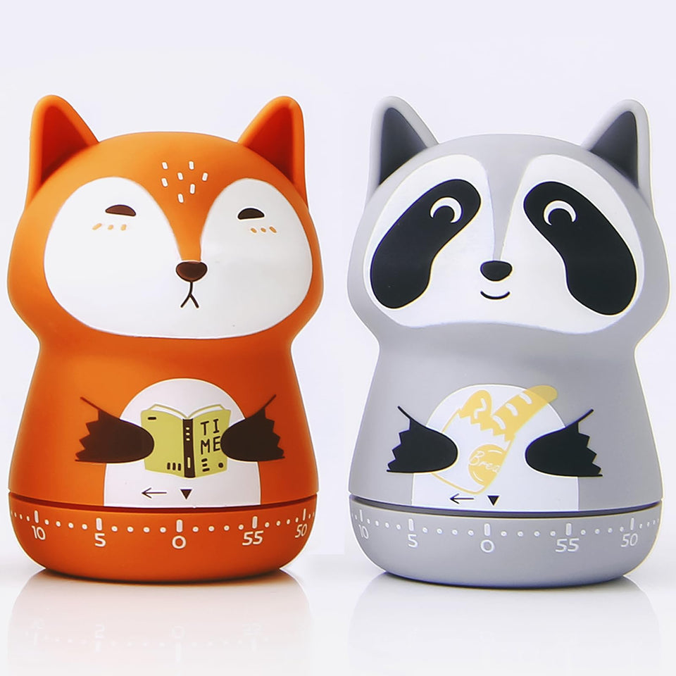 ELE DEPI 2-pack cute kitchen timer design with fox and raccoon helps kids manage time.