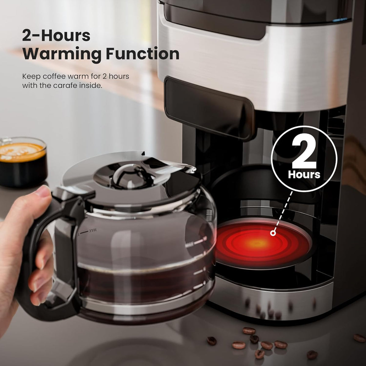 Electactic 2-hour keep-warm preserves heat for second cups.
