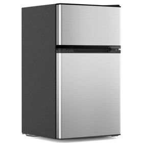 Electactic 3.1 cu ft mini fridge front view in stainless steel, ideal for dorm or office storage.