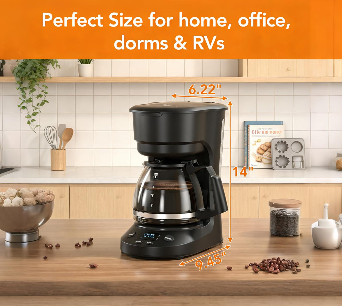 Electactic 5-Cup Coffee Maker 24-hour timer enabling planned morning brews.