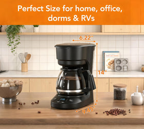 Electactic 5-Cup Coffee Maker 24-hour timer enabling planned morning brews.