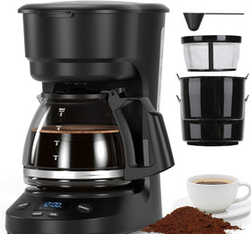 Electactic 5-cup coffee maker front view with programmable timer for busy mornings.