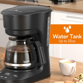 Electactic coffee maker clear water window measuring water level at a glance.