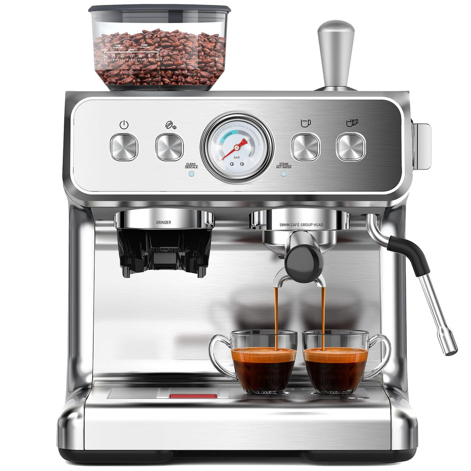 Electactic espresso machine front view with intuitive controls for quick, cafe-quality drinks.