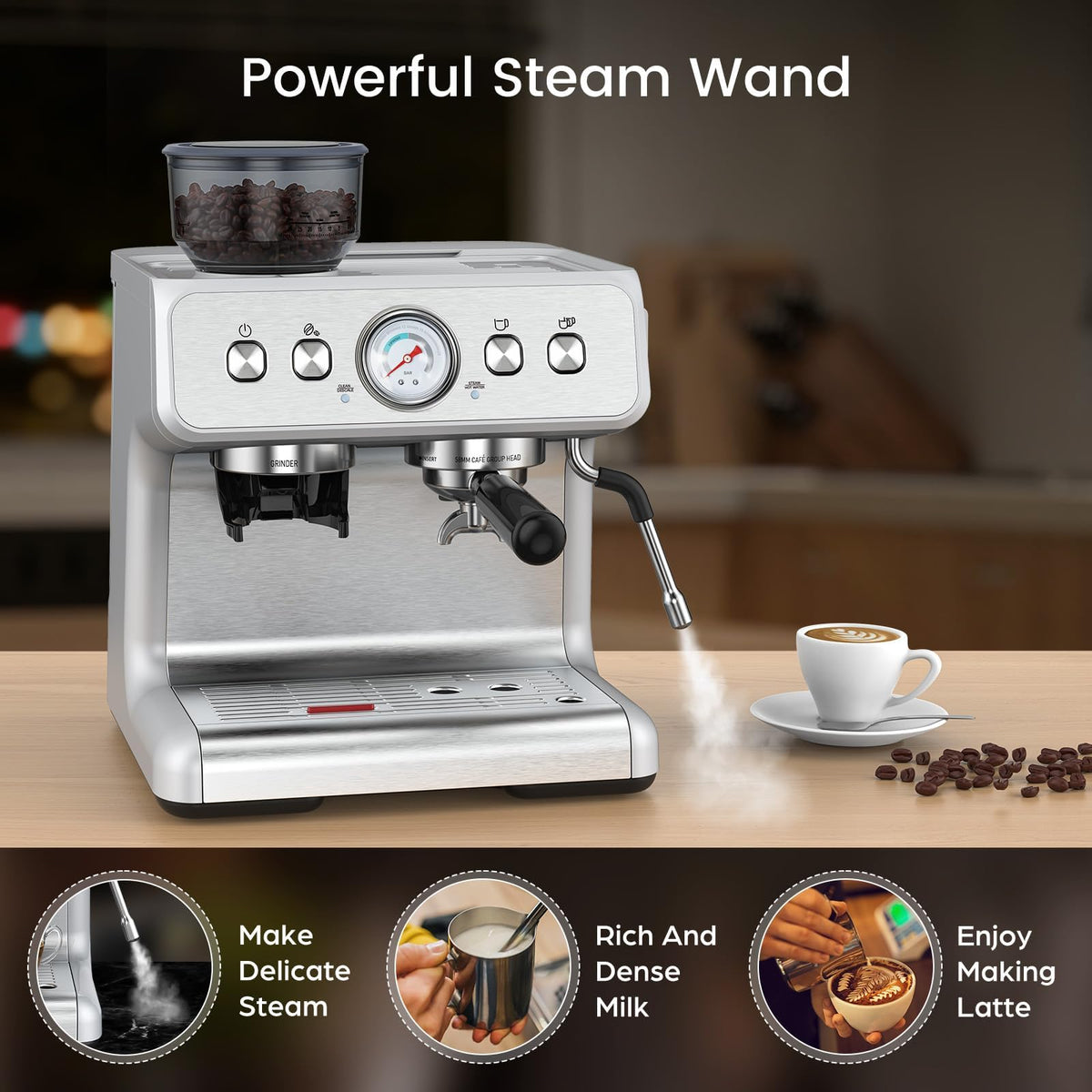 Electactic grinder chute ejects grounds for mess-free grinding, even with oily roasts.