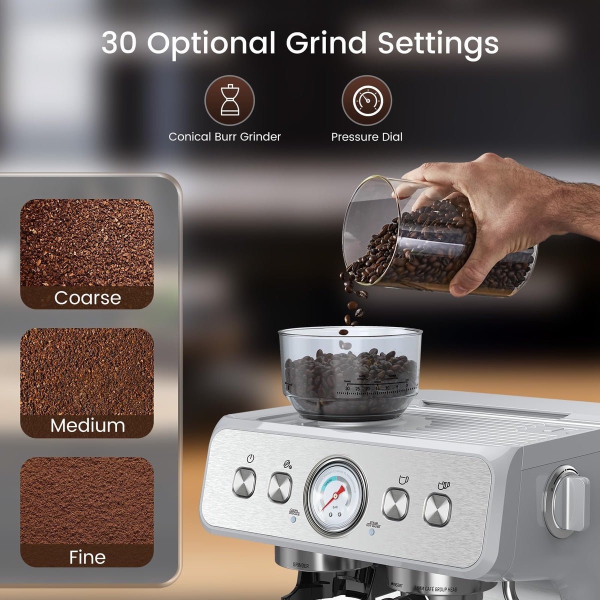 Electactic steam wand creates silky microfoam for lattes and cappuccinos at home.