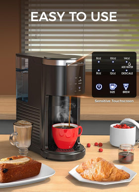Electactic five brew sizes accommodate cups and travel tumblers up to 6.8 inches.