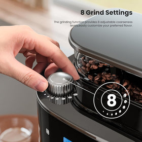 Electactic LED touchscreen for easy scheduling and wake-up brewing.