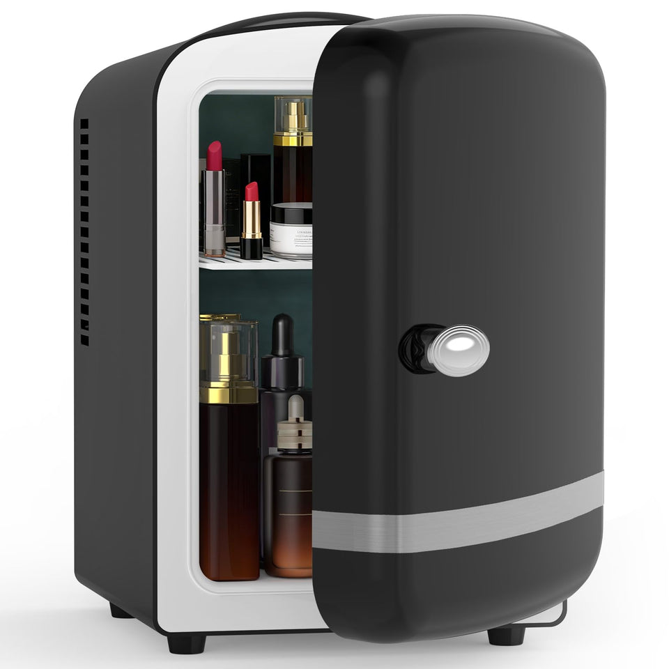 Electactic mini fridge front view showing compact 4L capacity for skincare and drinks