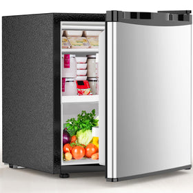 Electactic mini fridge front view in silver for dorms and offices.