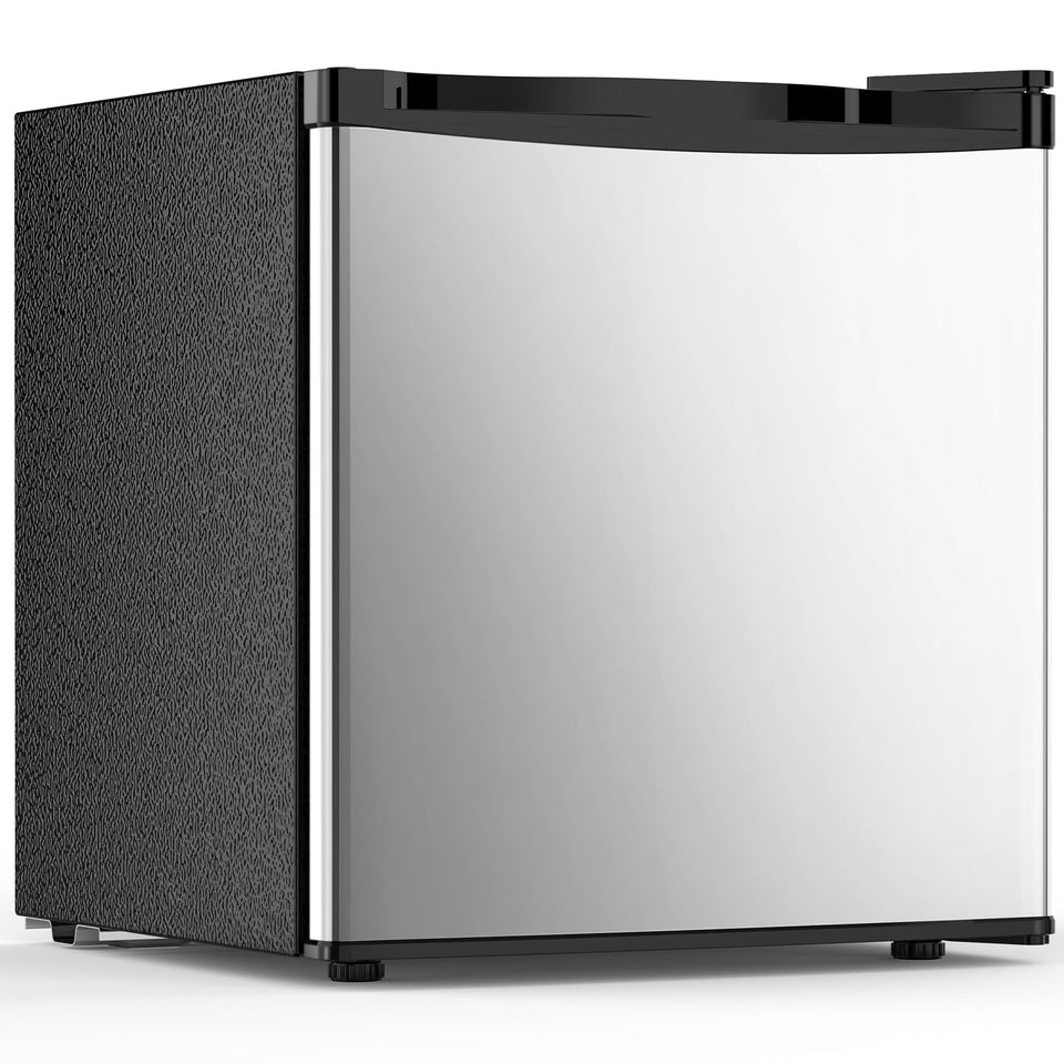 Electactic mini fridge front view in silver, compact design ideal for small spaces.
