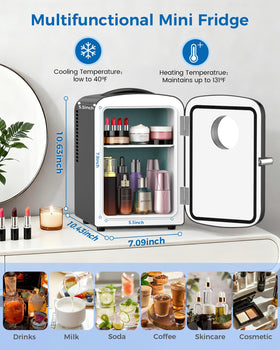 Electactic mini fridge interior shelves organize skincare and makeup efficiently.