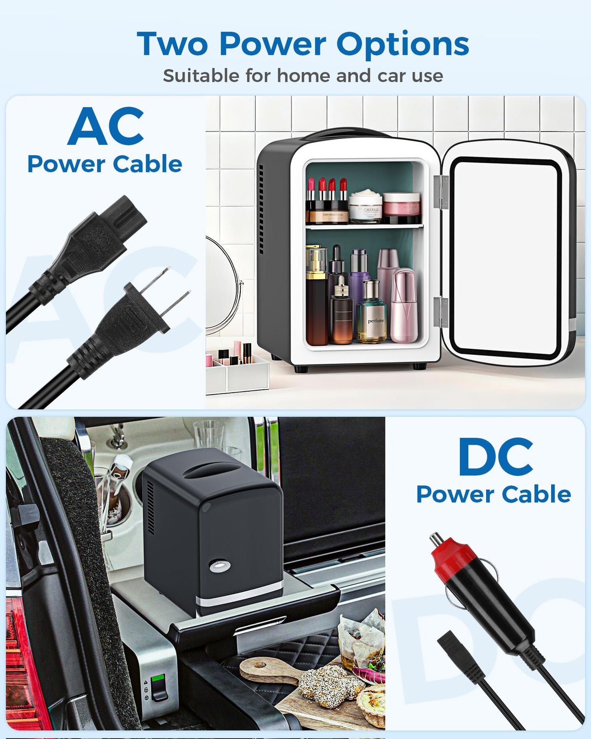 Electactic mini fridge multiple power sources for home, car, or office use