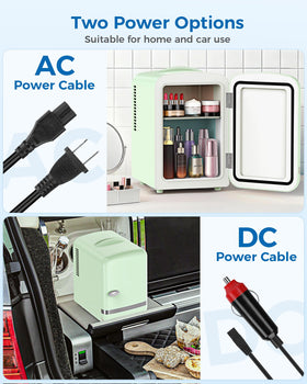 Electactic mini fridge supports home AC and car DC power for versatile use.