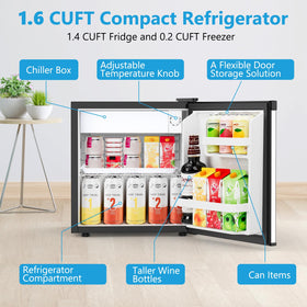 Electactic mini fridge with reversible door in silver for flexible placement.