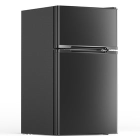 Electactic mini fridge with built-in freezer and two doors for dorm rooms.