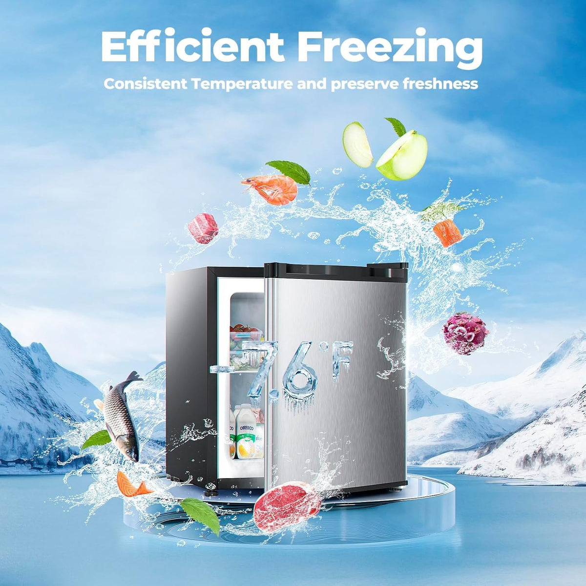 Electactic upright freezer interior with removable shelves for flexible storage