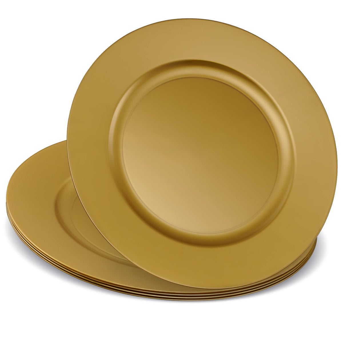 Elegant Disposables 13-inch gold charger plate in a formal table setting for an elegant event.