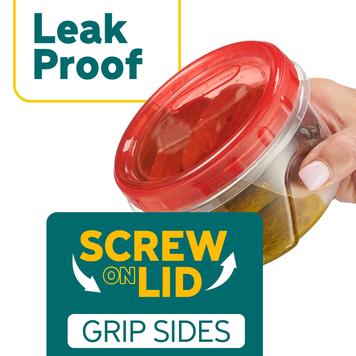 Elegant Disposables BPA free plastic container emphasizes safe, reusable storage for solids and liquids.