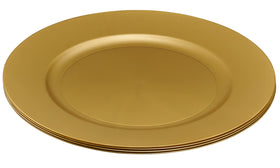Elegant Disposables gold charger in a festive event setup for gatherings.