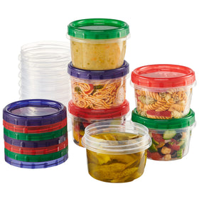 Elegant Disposables twist-top 16oz container with clear body and colored lid for organized meal prep.