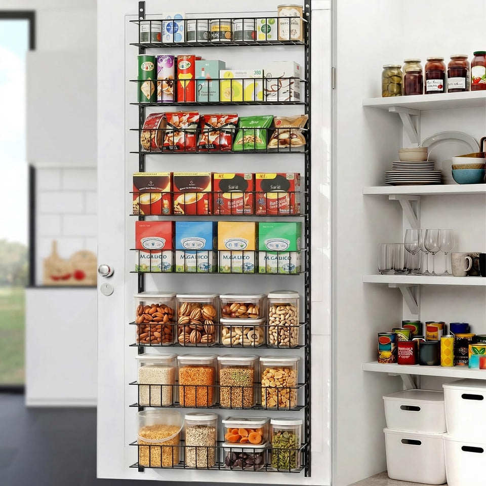 ElegantArray 8-Tier Door Organizer front view for space-saving pantry storage.
