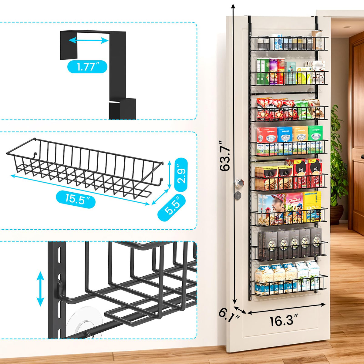 ElegantArray spice rack over the door for convenient kitchen organization.