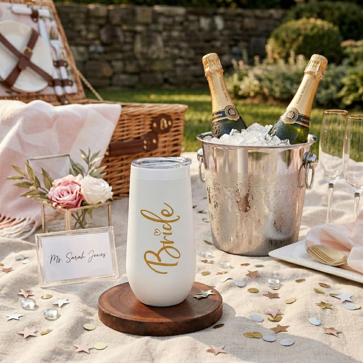 ElegantPark wedding tumbler with white finish and gold motif, ideal bridal gift