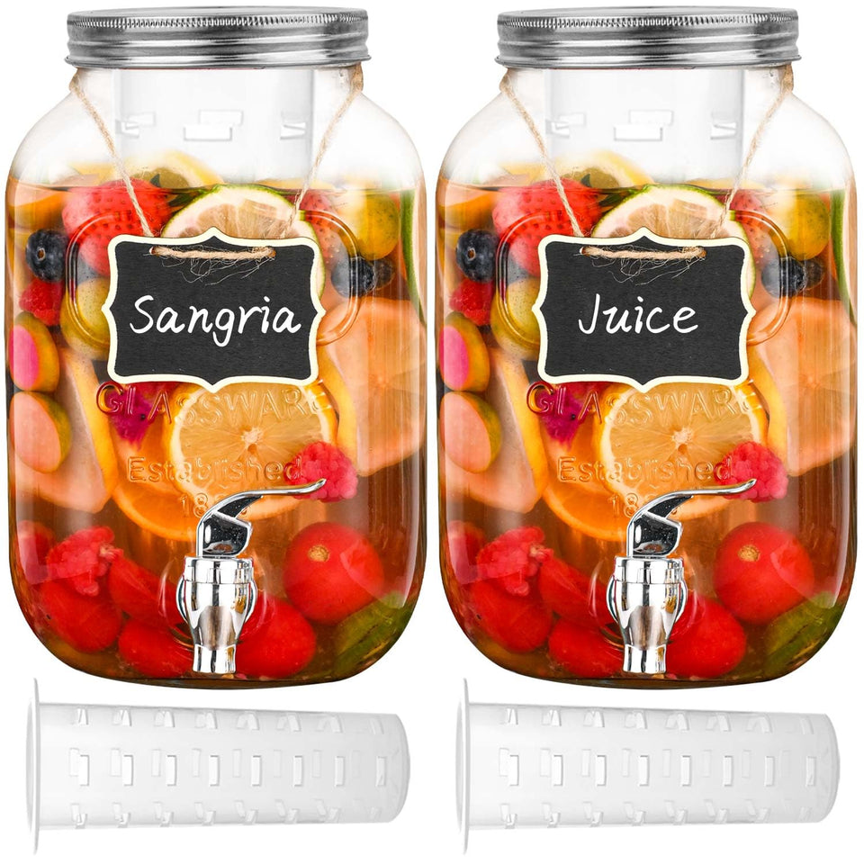 Eleganttime 1-gallon glass dispenser front view with fruit infuser for vibrant beverages