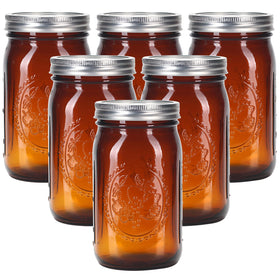 ElegantTime amber glass mason jar 32oz wide mouth for canning and storage.