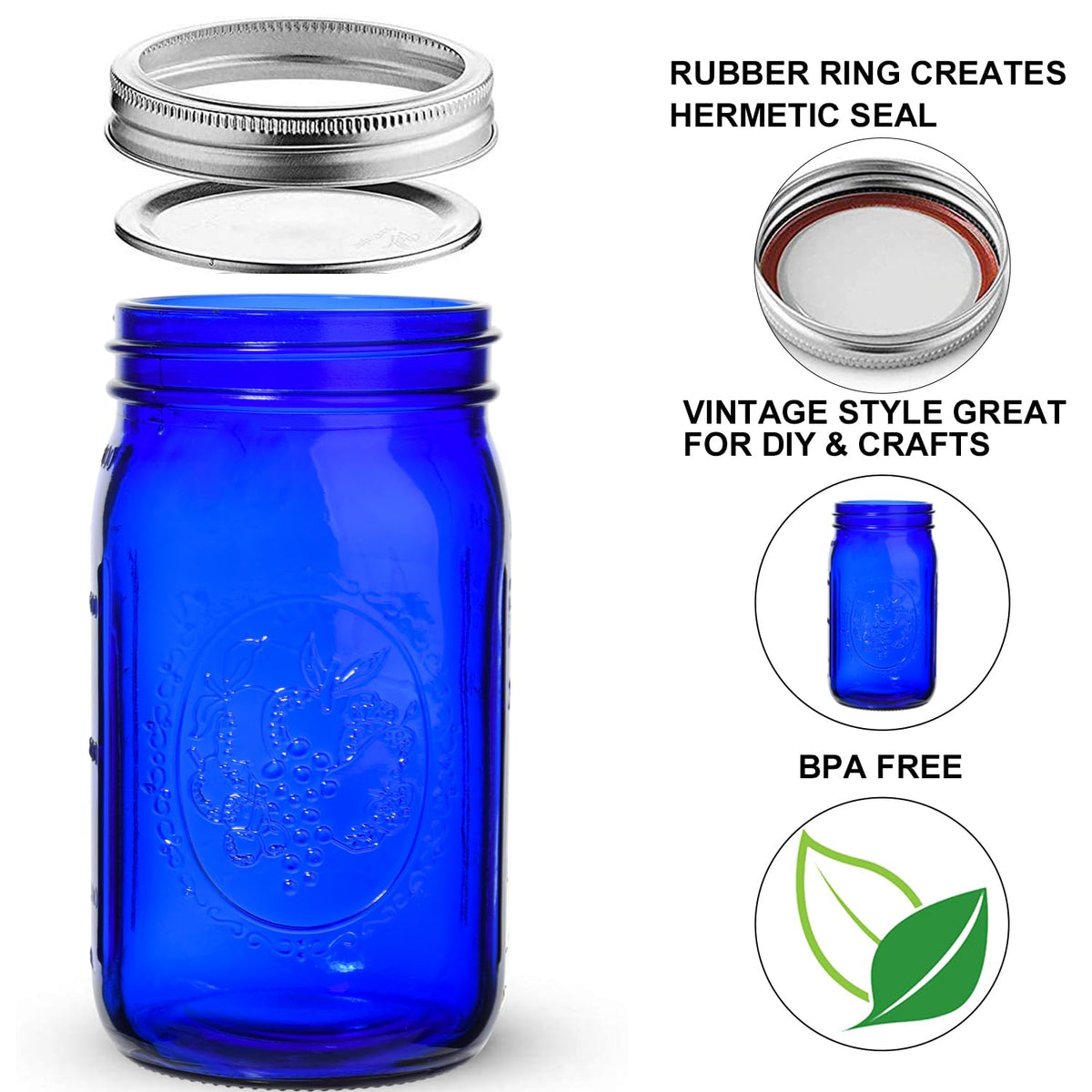 Eleganttime cobalt glass jar clear view highlighting glass clarity and durability