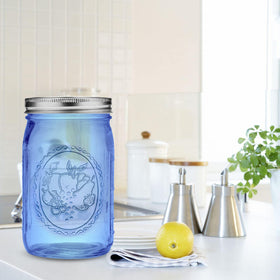 ElegantTime blue jar for organized pantry storage.