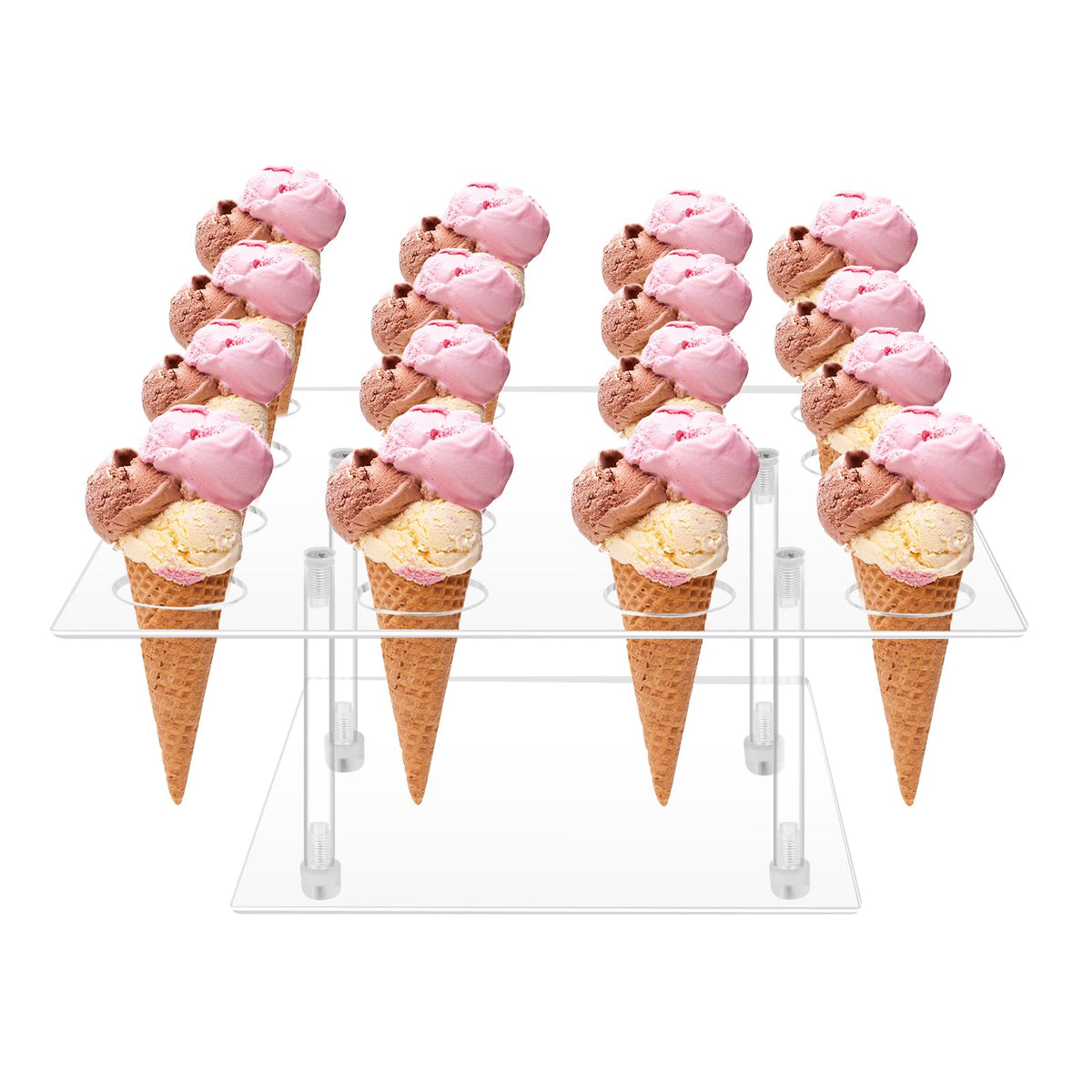 ELEGICKLIP acrylic stand with 16 holes for cupcakes and ice cream cones, stable party display.