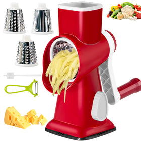 Eleko Meyar cheese grater with handle in red, ready for safe, controlled grating tasks