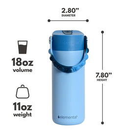 Elemental Ocean Tie Dye bottle side view, durable stainless steel with leak-proof lid.