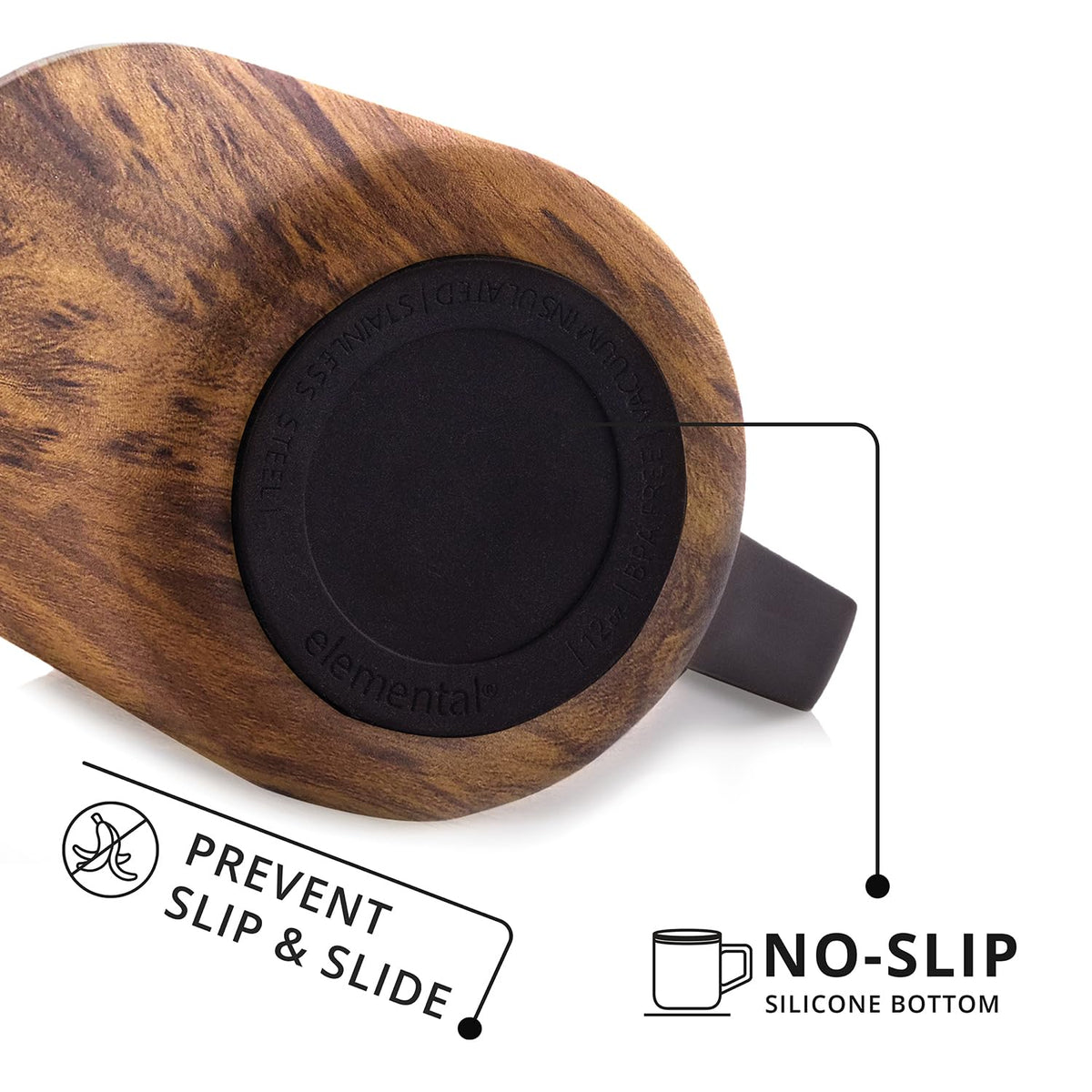 Elemental Summit Teakwood mug with cold drink on the go.