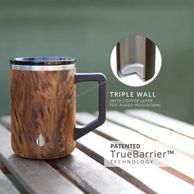 Elemental Summit Teakwood mug top view highlights sleek camping-ready design.