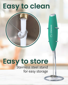 Elementi Milk Frother Battery-Powered offers cordless convenience for quick frothing anywhere.