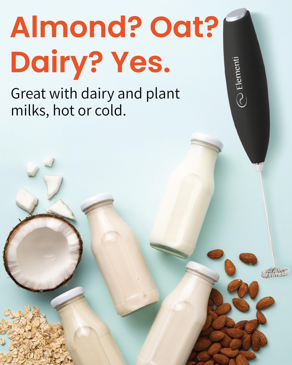 Elementi Milk Frother produces cold foam for iced or blended drinks