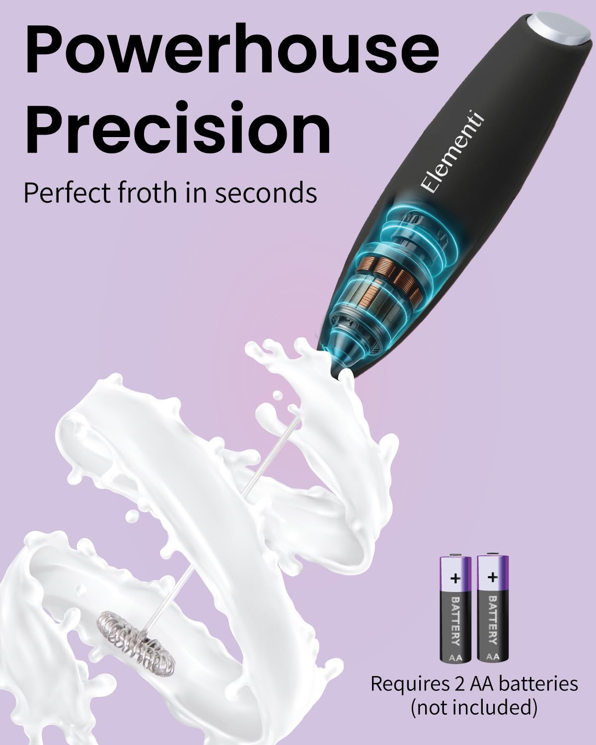 Elementi Milk Frother Soft-Touch Grip offers comfortable, extended use