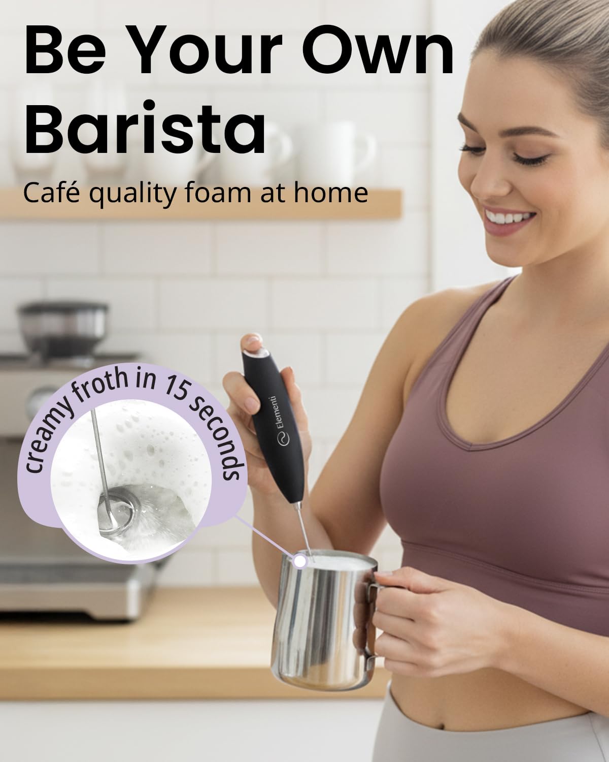 Elementi Milk Frother Stand keeps the wand neatly stored and ready