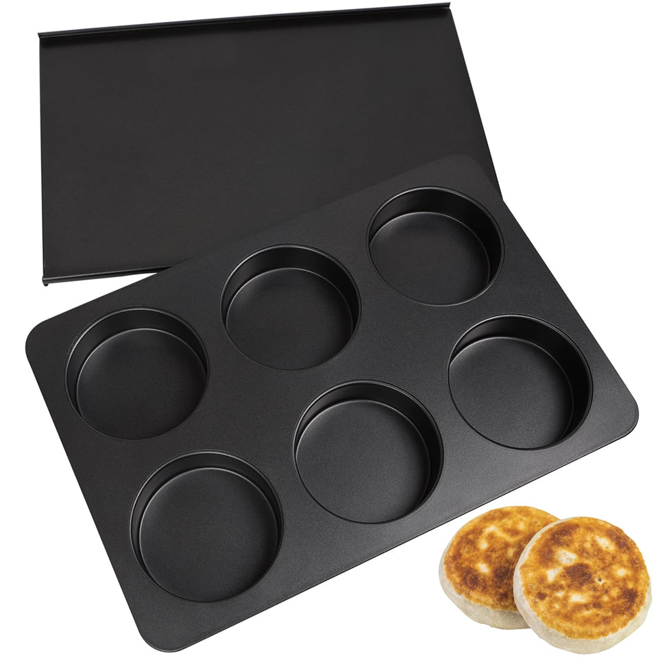 Elesinsoz 6-cup jumbo English muffin pan with lid for uniform buns