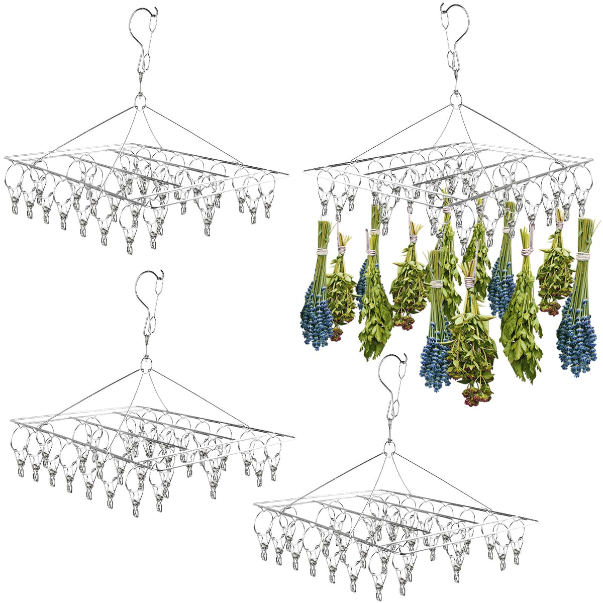 Elesunory hanging herb drying rack with 30 hooks for organized herb drying.