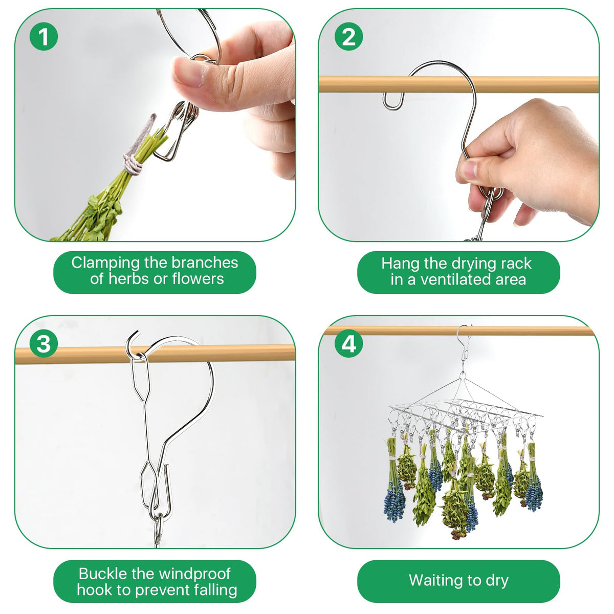 Elesunory multi-use hanging rack ideal for herbs, spices, and tea drying.
