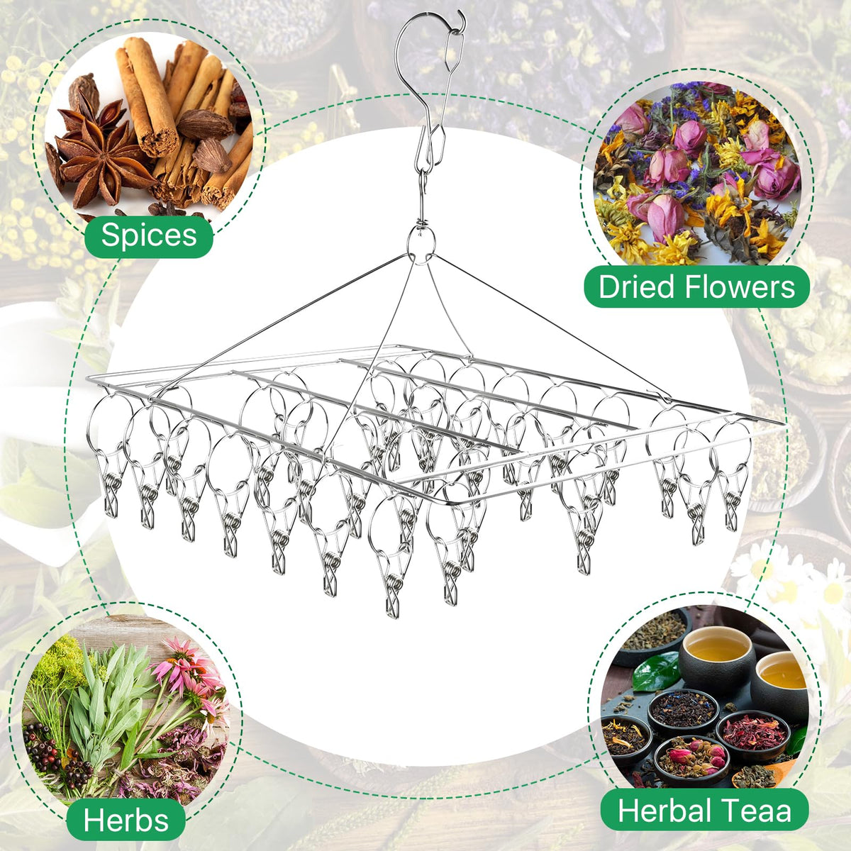 Elesunory stainless steel rack with 360° swivel for flexible drying.