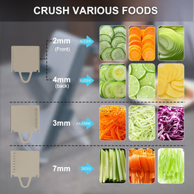 Eletronova Safe Mandoline Slicer four-mode functions enable julienne, matchstick, and slicing options.