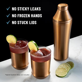 Elevated Craft shaker built-in strainer delivers smooth pours while catching ice solids.