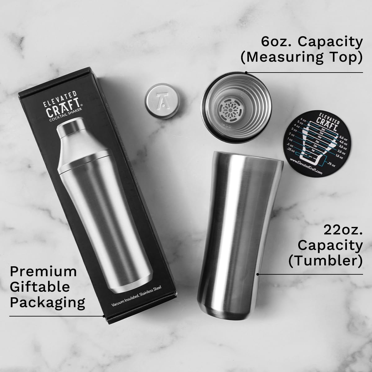 Elevated Craft ergonomic concave grip for comfortable shaking